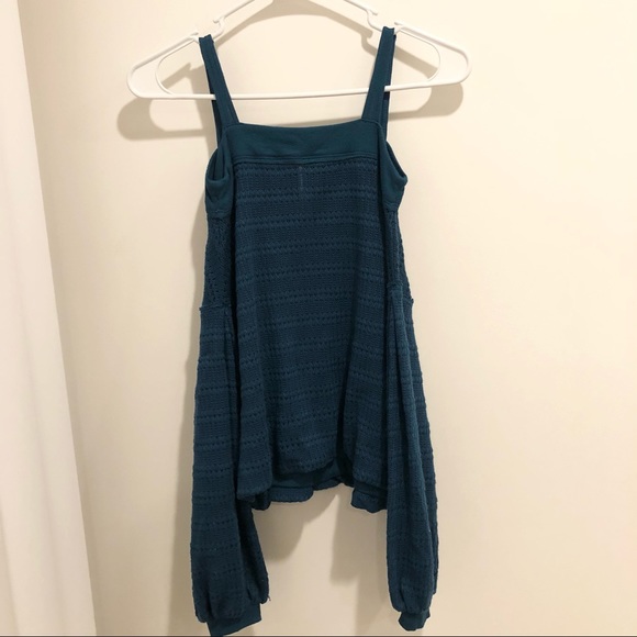 NWT Free People Sistine Cold Shoulders Hacci Sweater Top - Turquoise Size XS - Picture 9 of 10